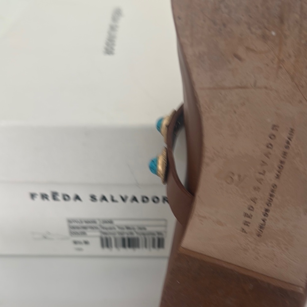 Freda Salvador Brown Leather Mary Jane Flats with Turquoise Accent - Picture 2 of 5